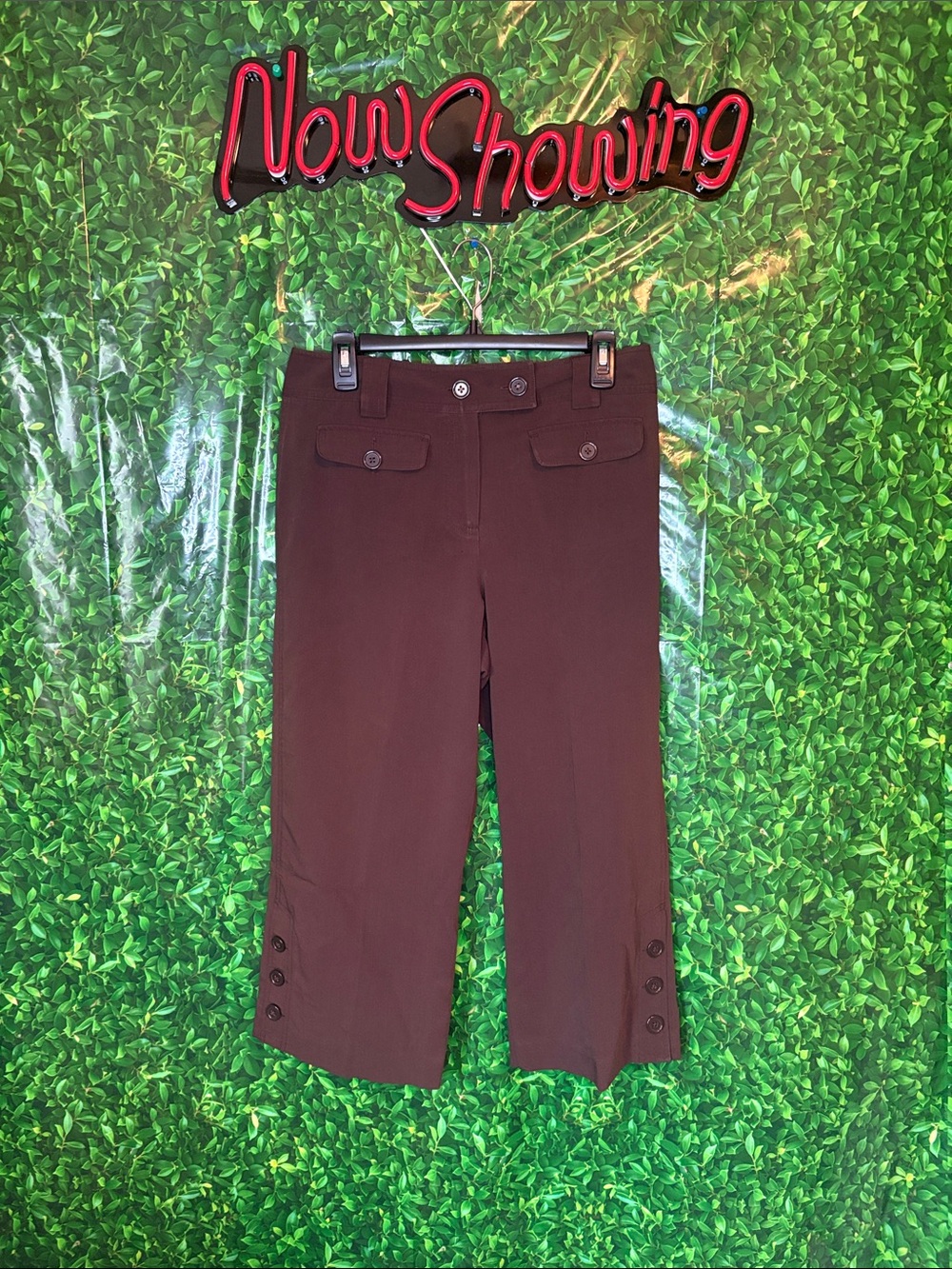 Women’s Brown Crop Pants with Button Hem